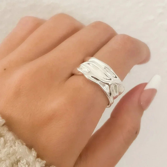 925 Sterling Silver Chunky Ring Textured Ring Large Bold Statement Ring - Picture 2 of 11